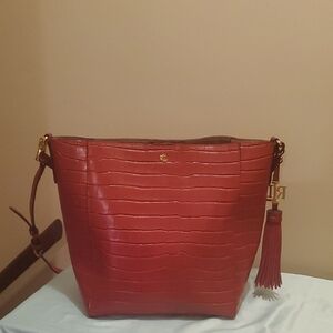 Ralph Lauren red Leather Bucket Bag.suede Interior.